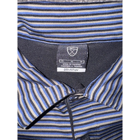 Nike Golf Polo Mens M Blue Gray Striped Long Sleeve Top Swoosh Embroidery Sierra - Picture 5 of 7